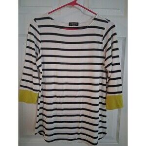 Colette Size M Striped 3/4 Sleeve Top White Casual Pullover Shirt